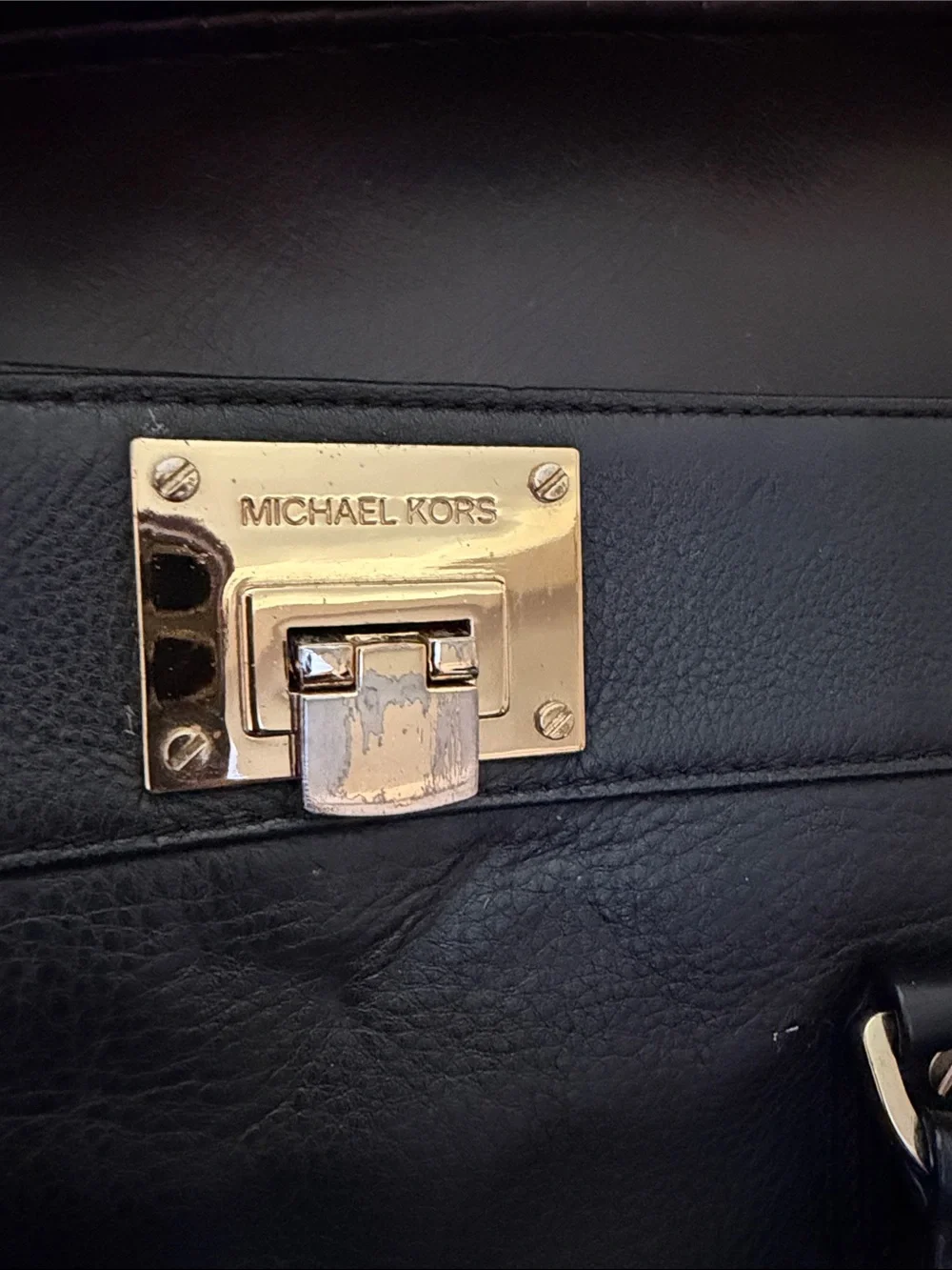 Michael Kors Black Leather Satchel with Gold Accents
